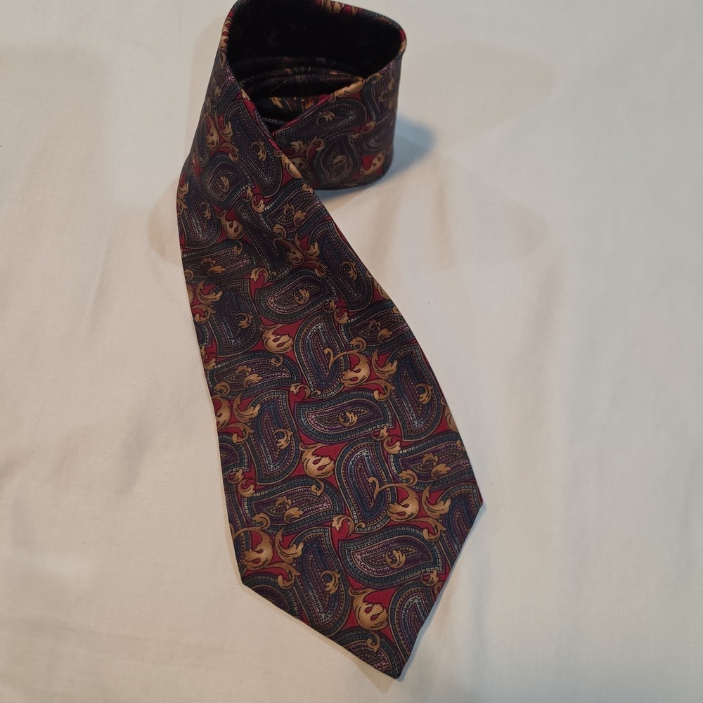 Robert Stock Necktie Men's Red Navy Paisley Silk Classic Traditional 59"